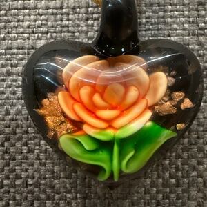 Murano glass heart pendant on ribbon